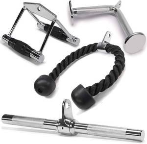 lot 32837 image: Yes4All Combo Double D Handle, Tricep Rope, Straight Bar & V Bar, Multi Cable Machine Accessories, Tricep Press Down & LAT Pulldown Attachments for Home Gym Set