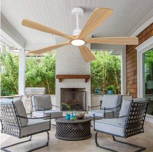 lot 33012 image: 60 Inch Wood Ceiling Fan with Lights and Remote