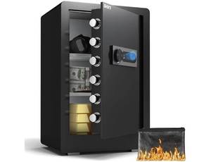 lot 33016 image: DAYI Biometric Fingerprint Safe Box, 3.0 Cubic Feet Home Safes with Fireproof Bag, Digital Touchpad Security Safe for Money Cash Documents, Dual Alarm System - DF-60 Plus