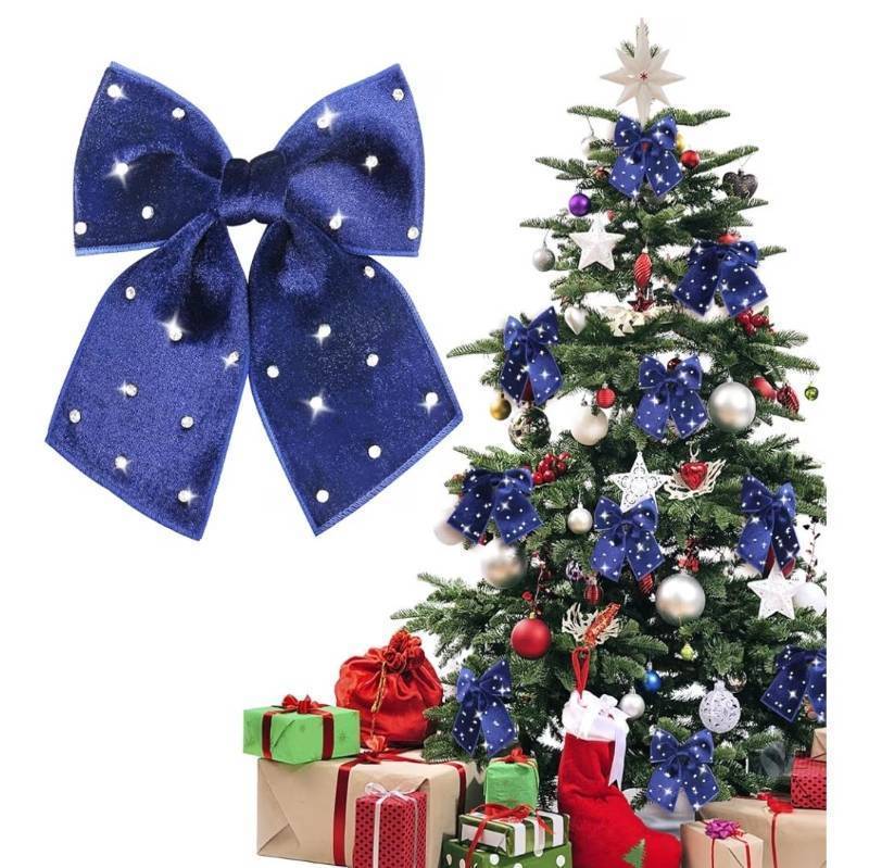 lot 23391 image: Blue Velvet Christmas Bow, 12 PCS Small Christmas Ribbon Wreaths Bows