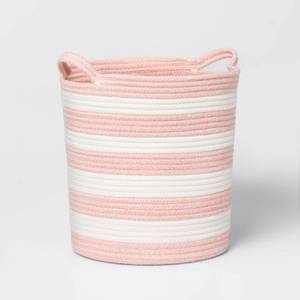 lot 15410 image: Medium Striped Coiled Kids Rope Basket Rose Pink - Pillowfort Toy & Storage Basket, Cotton, Polyester, Circular