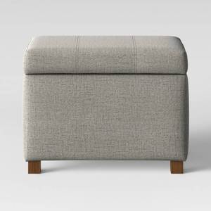 lot 30668 image: Essex Single Storage Ottoman Gray - Threshold Upholstered Bench, Footrest, Wood Legs - Retail $90