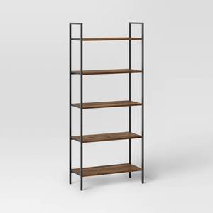lot 30671 image: 72 Loring 5 Shelf Ladder Bookshelf Walnut - Threshold Metal Frame, Open Back Design, Fixed Shelves - Retail $195