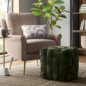 lot 30678 image: Square Woven Pouf Ottoman Green Velvet - Threshold Upholstered Cotton & Polyester, No Assembly Required - Retail $80