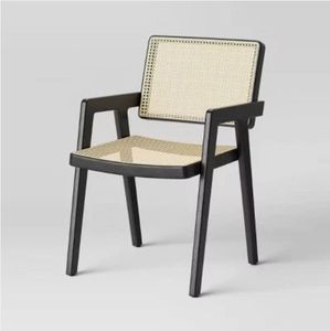 lot 30679 image: Wood Framed Woven Panel Dining Chair Black (FA) - Threshold (Missing Screws)- Retail $92