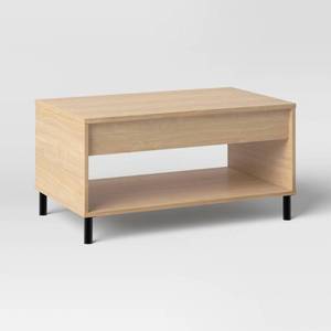 lot 30696 image: Mixed Materials Wood and Metal Lift top Coffee Table with Storage Natural Wood - Room Essentials  - Retail $85