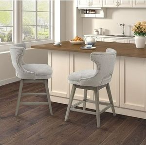 Madison Park Transitional Emmett Swivel Counterstool with Light Grey MP104-0943 - Retail: $222