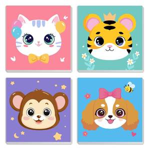 lot 32891 image: MXJSUA 4 Pack Framed Canvas Paint by Numbers for Kids Adults, Cute Animal Faces Paint by Numbers Kits