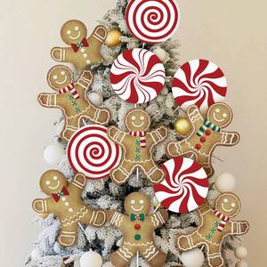 lot 32905 image: 17 Pcs Large Christmas Gingerbread Man and Candy Cane Tree Picks