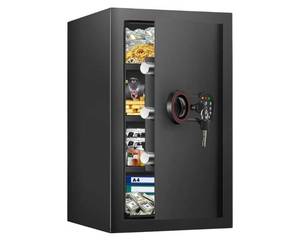 lot 33018 image: 23.6 Tall Large Safe Box with LED Light, Anti-theft Home Safes with Programmable Keypad, Spare Keys and 3 Removable Shelves, Digital Security Safes for Home Money Firearm Documents Medicines - Retail  $135