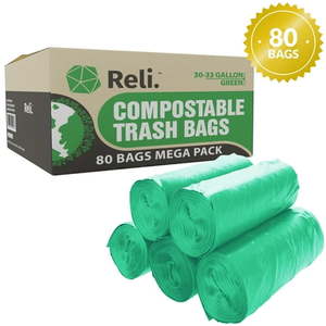 lot 33026 image: Reli. Eco-Friendly Compostable 30-33 Gallon Biodegradable Trash Bags (80 Bags) 30 Gallon Compostable Trash Bags (Green)