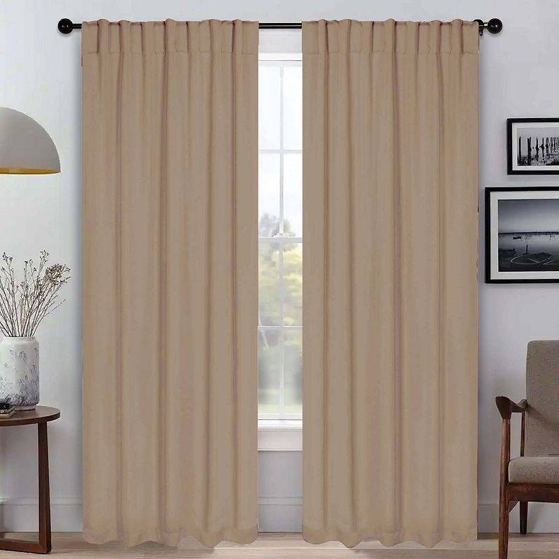 lot 9680 image: Superior Blackout Solid Light Filtering Back Tab Curtain Panel Set  52 X 72  Smoked Ash