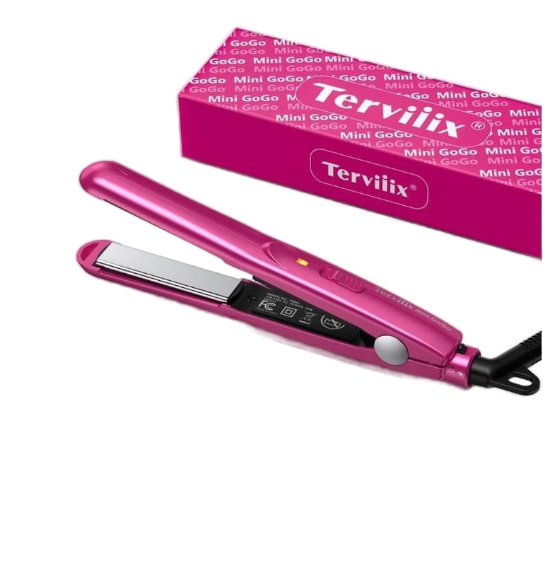 lot 7919 image: 12 Mini Ceramic Flat Iron Hair Straightener, Portable Worldwide Voltage for Travel, Pink