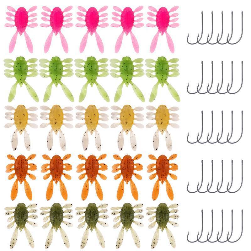 lot 7974 image: 1.8 Shrimp Saltwater Fishing Soft Bait, 25Pcs Realistic Easy-to-Use Soft Plastic Fishing Lure Bait with 25pcs Fishhook for Bass Perch - 5 Pack