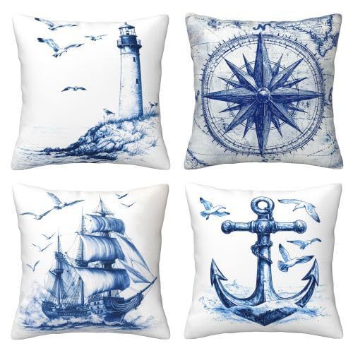 lot 7981 image: Throw Pillow Covers Set of 4 18x18 (Nautical)