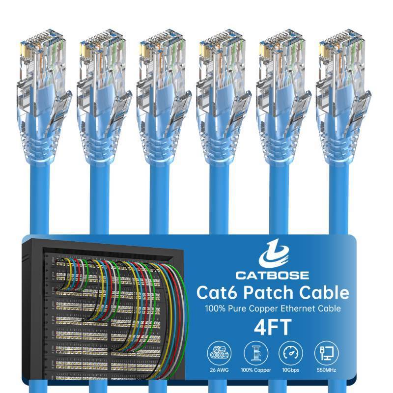 lot 8005 image: 4 Feet Cat6 Patch Cable(6 Pack), Solid Pure Copper Patch Cord, Cat 6 Ethernet Cable, UTP Network, High Speed RJ45 Internet Cable, Compatible for Routers, Switches, PC, Servers, PS45, Xbox - Blue