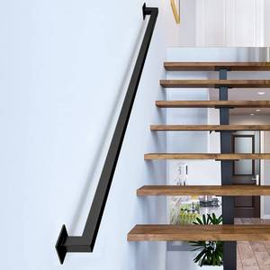 lot 15447 image: 8FT Black Iron Hand Railing, Sturdy Safety Staircase Handrails Wall Mount, 500lbs Load Capacity Industrial Iron Railing Pipe Handrail for Indoor Stairs, Outdoor Deck Loft Porch, Non-Slip and Rust - Retail $156