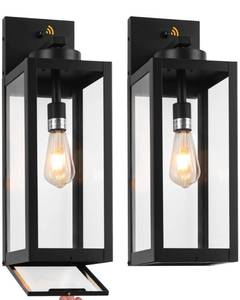 lot 15457 image: Yolsunes 20 Large Dusk to Dawn Outdoor Wall Lantern with Closed Bottom - Black Outdoor Porch Lantern Wall Mounted, Waterproof Modern Outside Wall Sconce Coach Lamp for House, E26, 2 Packs - Retail $160
