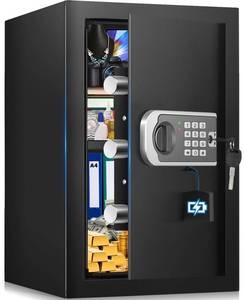 lot 15462 image: 16.54 Tall Safe Box, 2.8 Cuft Home Safes Water and Fireproof, Anti-Theft Security Safes for Home with Programmable Keypad Spare Keys, Digital Safety Box for Money Documents Valuables Jewelry - Retail $100