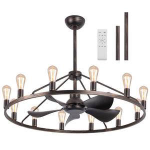 lot 15469 image: Miuyhji Farmhouse Ceiling Fan with Lights and Remote, Bronze Fandelier, Wagon Wheel Chandelier with Fan, 44 Inch Rustic Fans for 20x25 Large Room - Retail $300