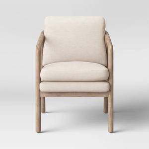 lot 30725 image: Tufeld Wood Arm Chair Beige - Project 62 (Cosmetic Damage)- Retail $200