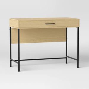 lot 30735 image: Mixed Material Wood and Metal Writing Desk Natural with Storage Drawer - Room Essentials - Retail $95