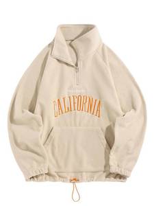 lot 32915 image: Mens Letters Embroidered Raglan Sleeve Quarter Zip Fleece (CALIFORNIA-Light Yellow, XL)