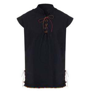 lot 32940 image: Yookat Mens Retro Lace Up Sleeveless Shirts for Halloween Renaissance Medieval Viking Costume Stand Collar Shirts Black LARGE