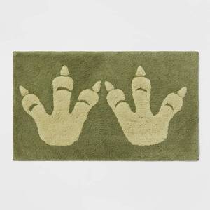 lot 33045 image: Dinosaur Feet Kids Bath Rug - Pillowfort Aqua Green Tufted Cotton, Medium Pile, Kids Bathroom Mat, 18x210