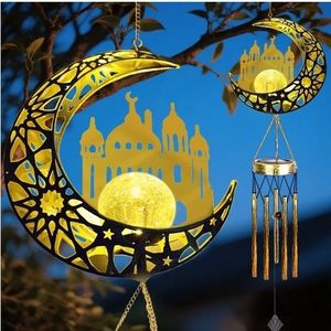 lot 33053 image: Rirool Solar Wind Chime with LED Lights  Castle Crackle Glass Outdoor Decor, Bronze, Memorial Gift for Women, Garden Chimes for Patio, Mother��s Day, Birthday