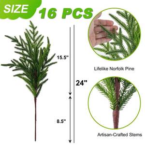 lot 33078 image: 16 Pcs 24 Inch Realism Artisan-Crafted Norfolk Pine Branch