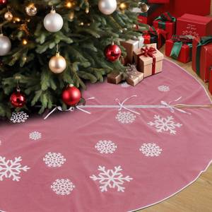 lot 33084 image: 84 Inch Large Pink Christmas Tree Skirt, Burlap Tree Skirt White Snowflake Xmas Mat for Christmas Home Farmhouse Holiday Indoor Decoration