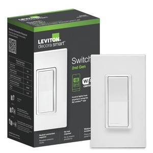 lot 34018 image: Leviton Decora Smart Switch, Wi-Fi 2nd Gen, Neutral Wire Required, Works with Matter, My Leviton, Alexa, Google Assistant, Apple HomeSiri & Wired or Wire-Free 3-Way, D215S-1RW, White