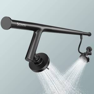 SOOVOW Double Shower Heads for Two People Rod - Dual Shower Head System for Couples - 2 Person Showerhead Gifts - Thicker 304 Stainless Steel, High Pressure, Adjustable, Bathroom Upgrade - Black - Retail: $160