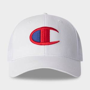lot 15492 image: Champion Adult Logan Twill Trucker Hat - White