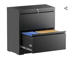 lot 30745 image: Lateral File Cabinet with Lock, 2 Drawer Filing Cabinet, Metal File Cabinets for Home Office, Steel Heavy-Duty Filing Storage Cabinet for LettersLegalA4 ( Black) - Retail $165