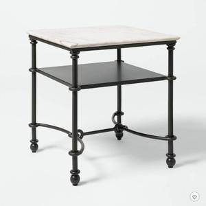 lot 30759 image: Metal and Marble Side Table with Shelf White Carrara MarbleDark Bronze - Threshold  designed with Studio McGee Assembly Required (See Pics) - Retail $127