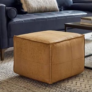 lot 30763 image: Vegan Leather Sienna Brown Square Pouf Ottoman - Retail $113