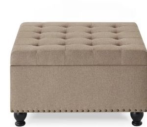 Large Square Storage Ottoman With Wooden Legs - Retail: $220