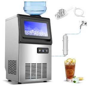 Commercial Ice Maker, 110lbs/24H Under Counter Ice Maker with 2 Water Inlet, Ice Maker Machine with 22lbs Storage, Auto Self-Cleaning, Freestanding Ice Machine for Home Office Bar - Retail: $349