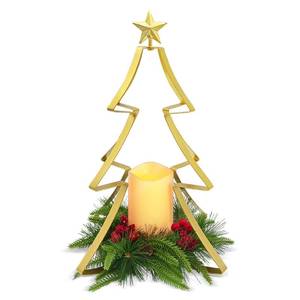 lot 33108 image: Christmas Metal Tree Centerpiece Table Decoration Lighted Candle Holder Stand Battery Operated and Timer for Xmas Holiday Table Fireplace Mantle Decorations