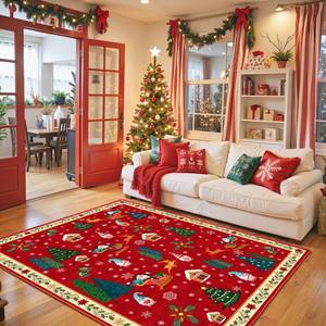 lot 33109 image: Christmas Area Rug - 4x6 Washable Non-Slip Carpet for Living Room Throw Soft Area Rug for Bedroom, Snowflake Holiday Decor Accent Floor Green Tree Rug for Kitchen Entryway Dining Room