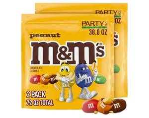 lot 33125 image: (Best by February 2026) M&MS Peanut Milk Chocolate Candy, Chocolate Candy Bulk, Party Size 38 oz Bag (Pack of 2)