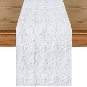 lot 34062 image: 3 Count of Mindsoft 3D Christmas Table Runner White Christmas Tree Snowflake Soft Plush Faux Fur Jacquard 13 x 72 Inches