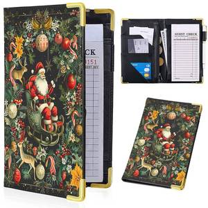 lot 34075 image: 2 Count of Tucocoo Santa Claus Waitress Book, Leather Server Books for Waitress with Zipper Pocket