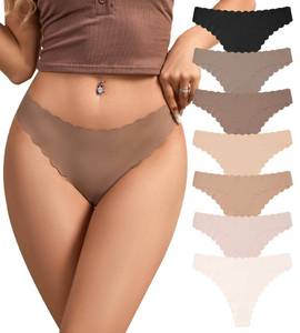 lot 34078 image: Womens Seamless Thongs No Show Underwear Soft Ribbed Invisible Panties Wave Edge Multi Pack,7P01, Size M