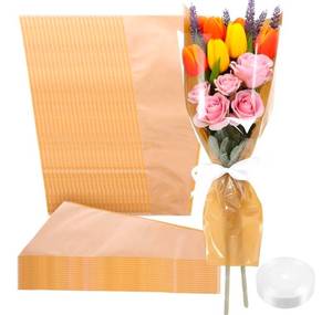 lot 34115 image: 100Pcs Flower Wrapping Bags Kraft Paper Flower Sleeves  9.8x17.9
