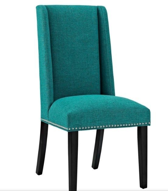 lot 16899 image: Modway Baron Fabric Dining Chair in Teal  (missing one leg and screws)- Retail $100