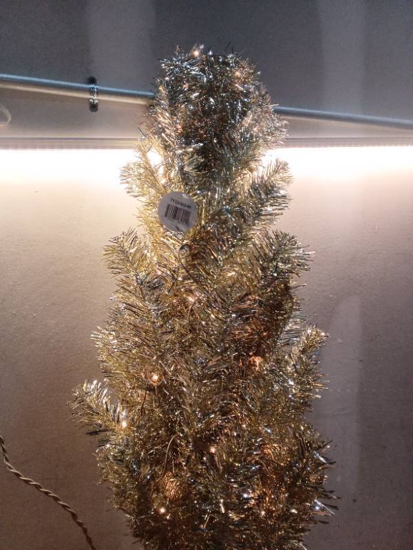 lot 21742 image: National Tree Company 4 ft Prelit Tinsel Tree (Missing Part of the Base)