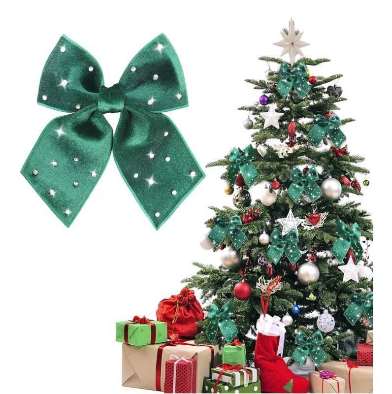 lot 23603 image: Green Velvet Christmas Bow, 6PCS Small Christmas Ribbon Wreaths Bows Decorations